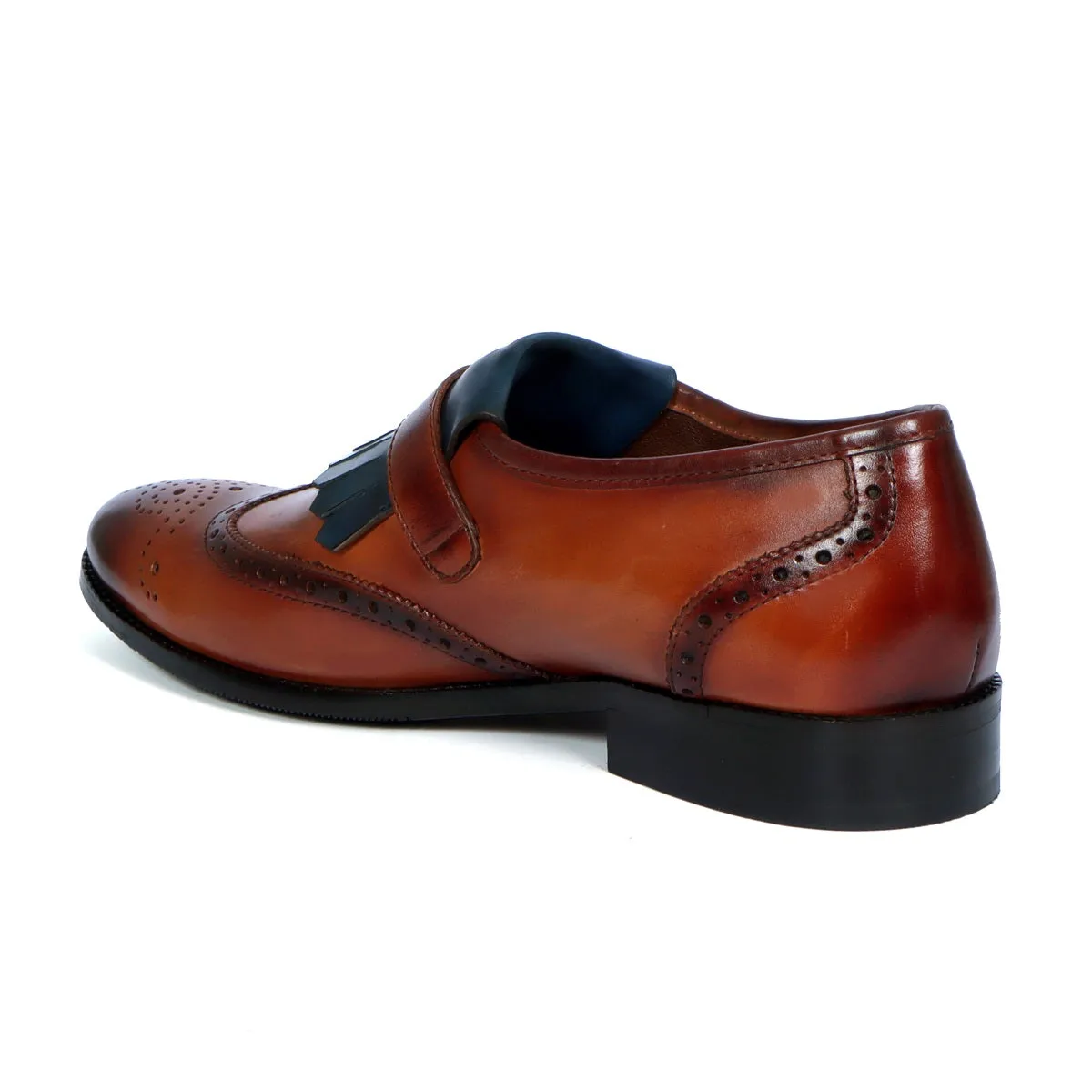 Single Monk Strap Shoes Oxford Design with Fringe