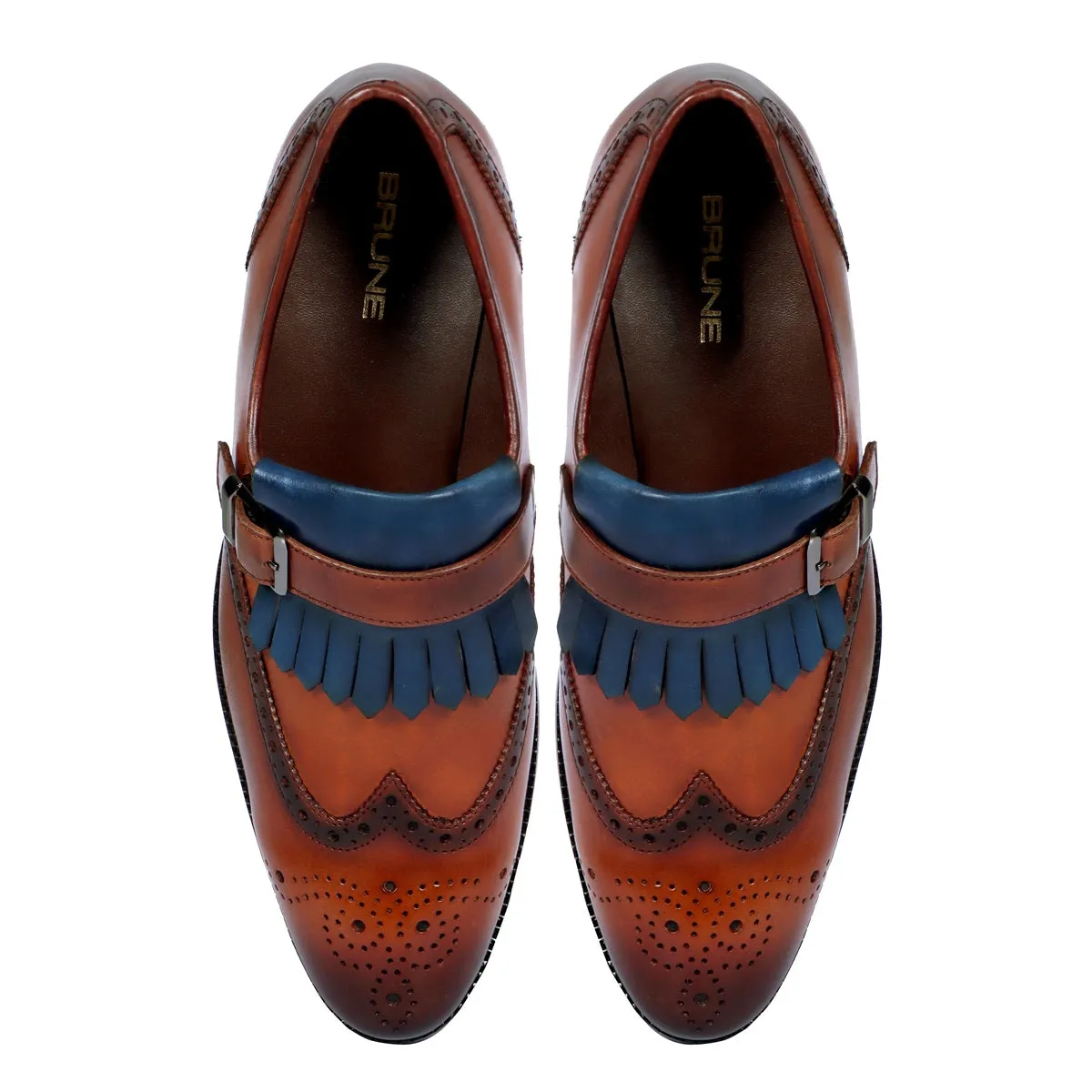 Single Monk Strap Shoes Oxford Design with Fringe