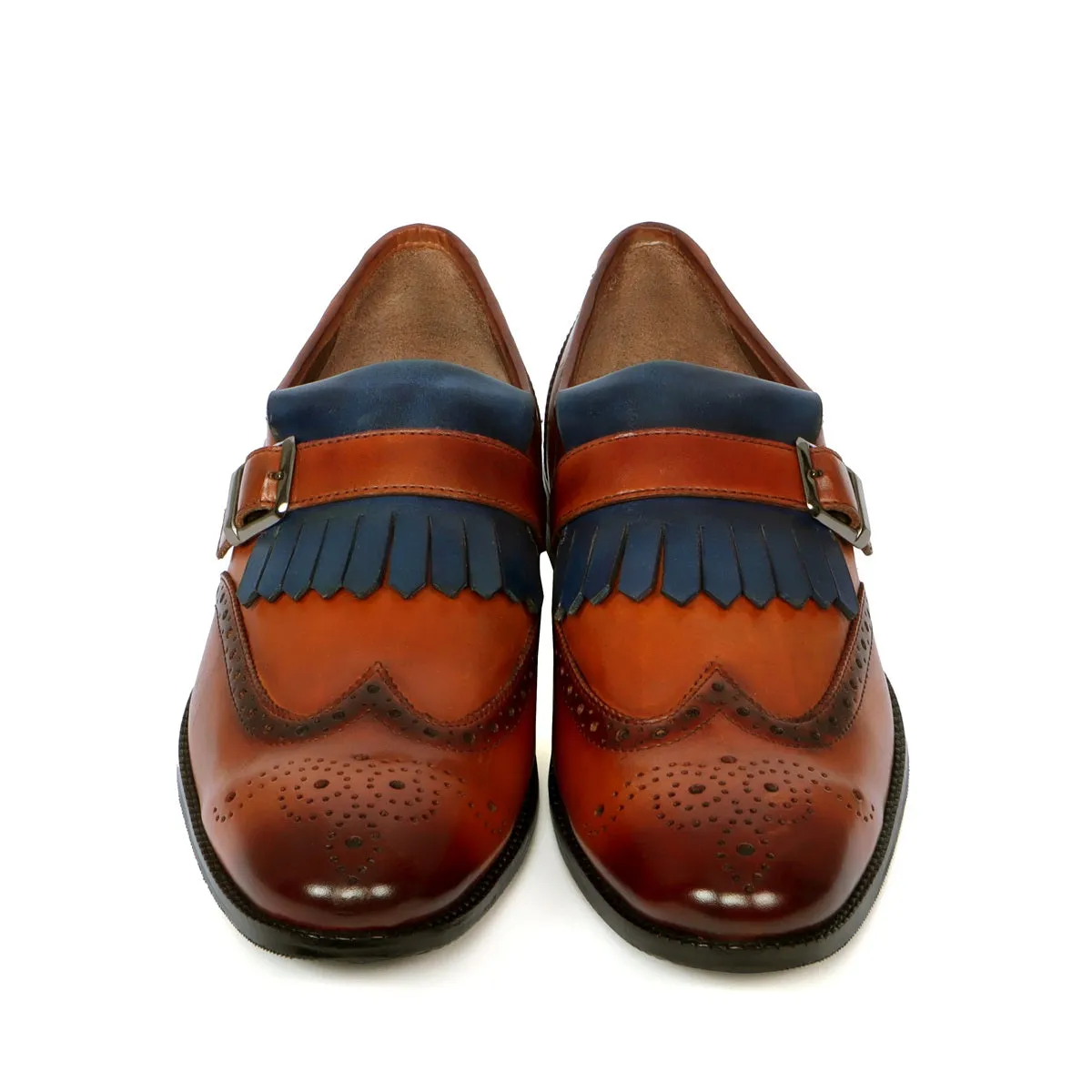 Single Monk Strap Shoes Oxford Design with Fringe