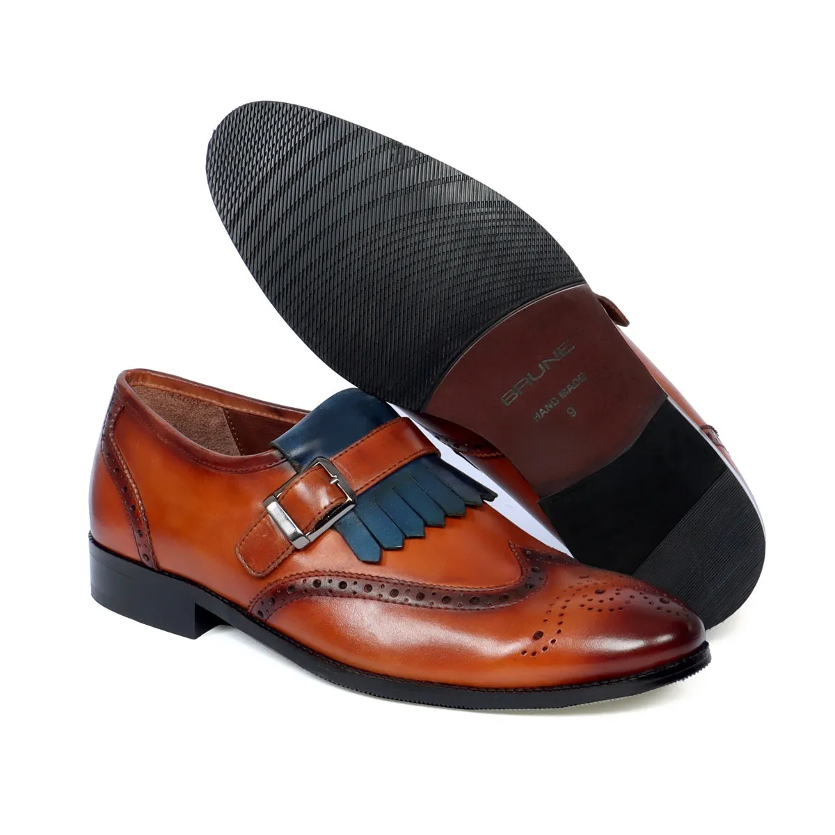 Single Monk Strap Shoes Oxford Design with Fringe