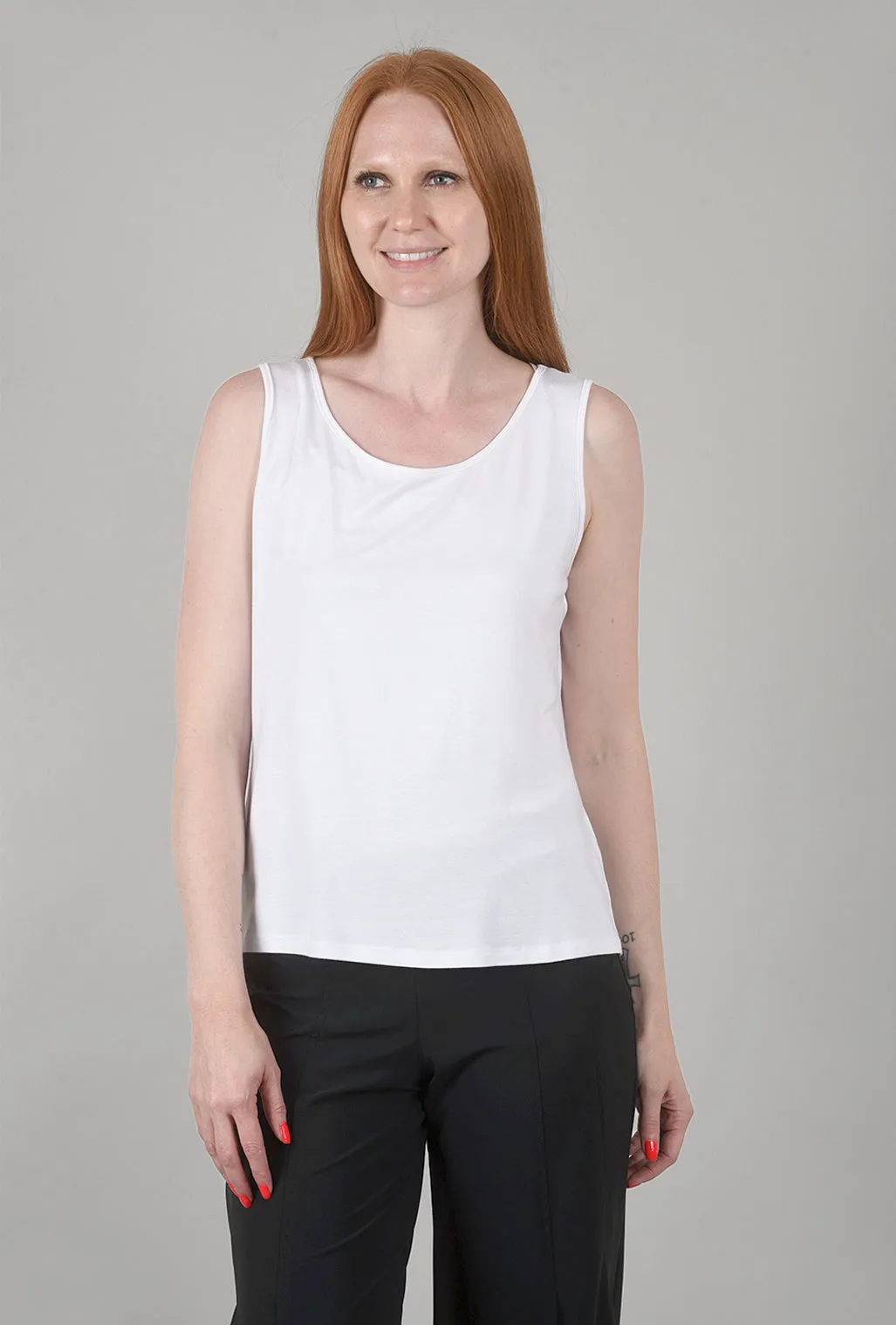 Smooth Jersey Basic Tank, White