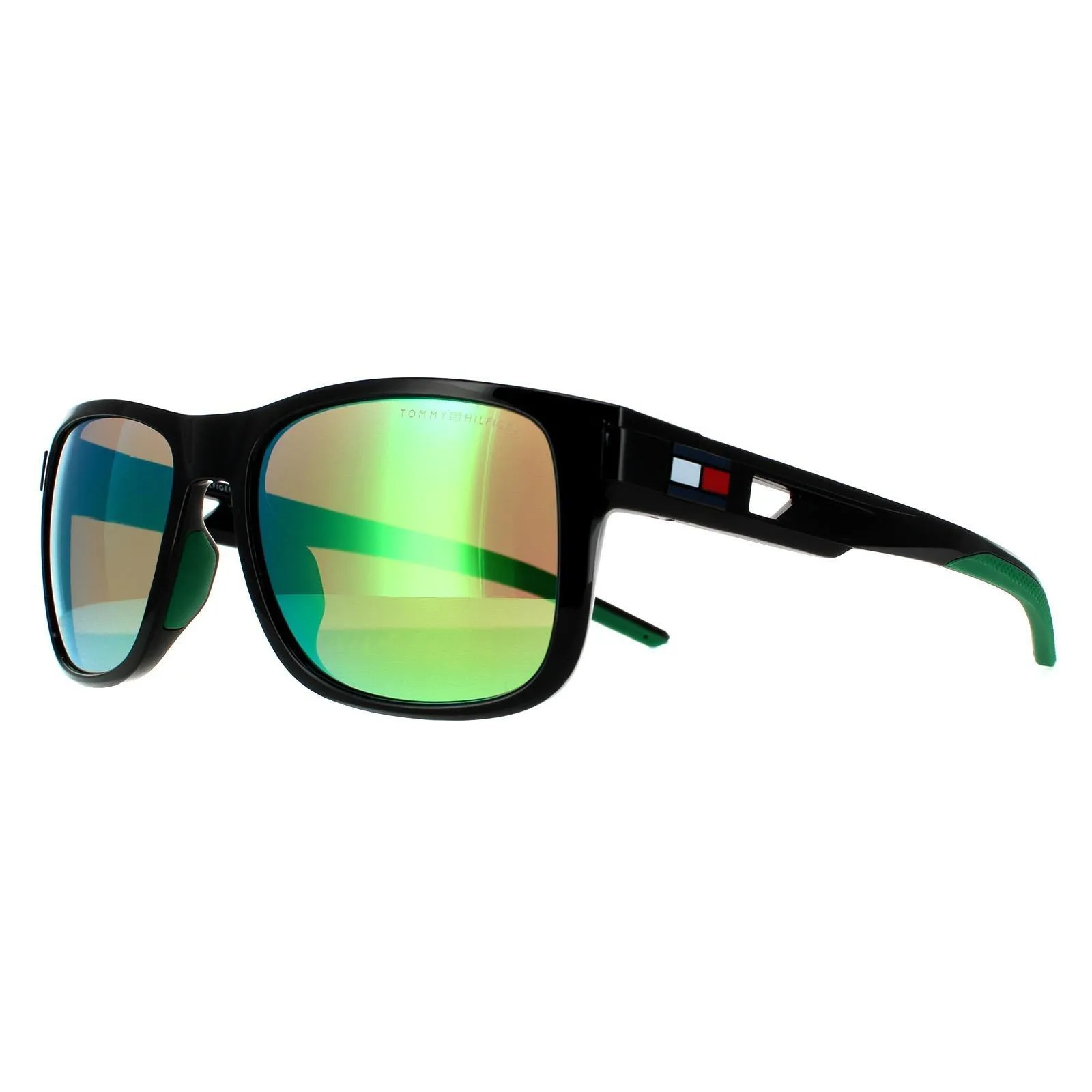 Sunglasses | Wrap Black Green Mirror Sunglasses | Tommy Hilfiger