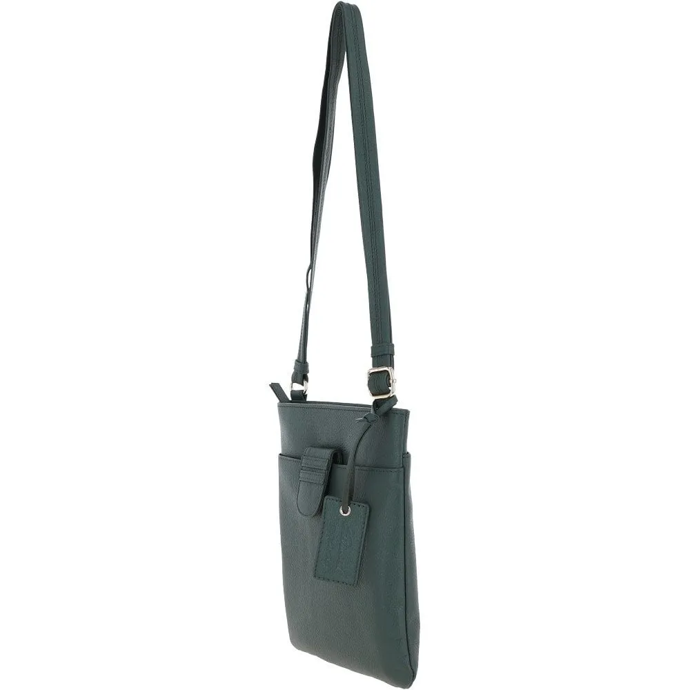 Tab Small Zip Top Leather Cross Body Bag Bottle Green