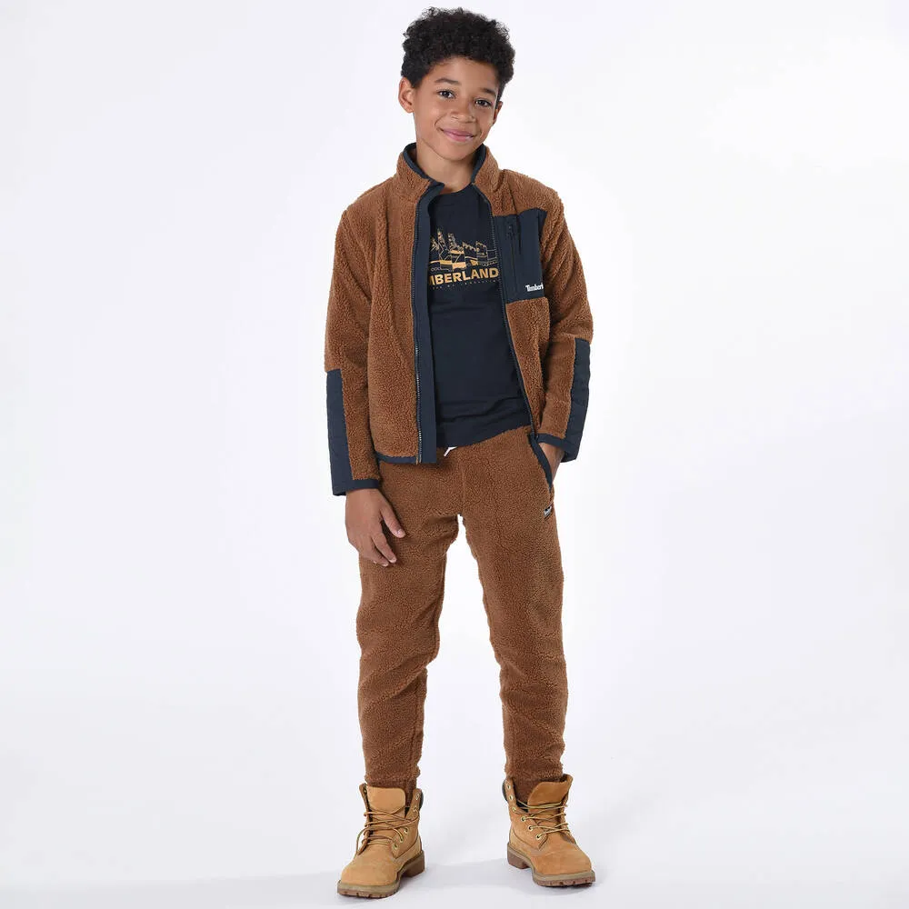 Teen Boys Brown Teddy Fleece Zip-Up Top