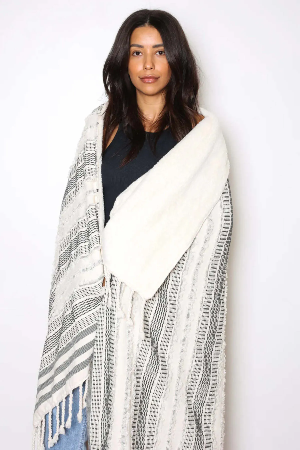 The Ophelia Fleece Throw - Black Stripe