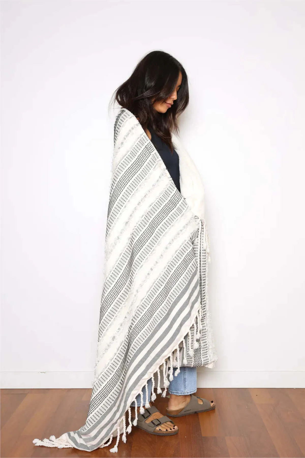 The Ophelia Fleece Throw - Black Stripe