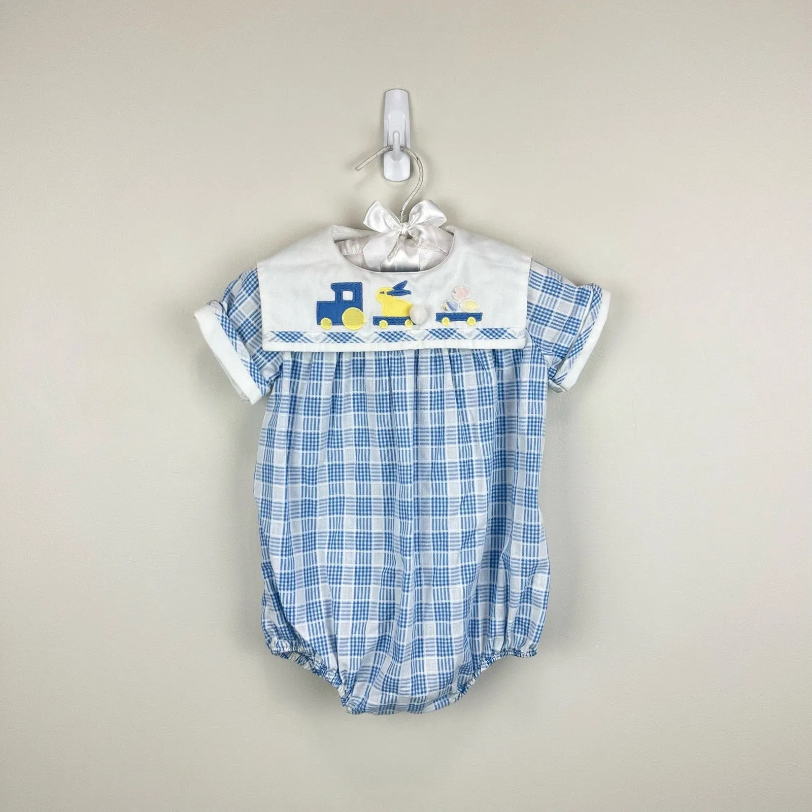 Vintage Robert Jackson Plaid Train Bubble Romper 18 Months USA