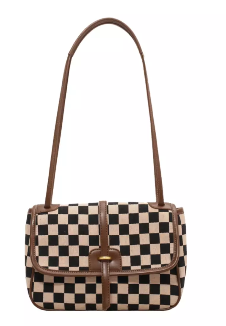 ZITIQUE Contrasting color checkered shoulder oblique backpack